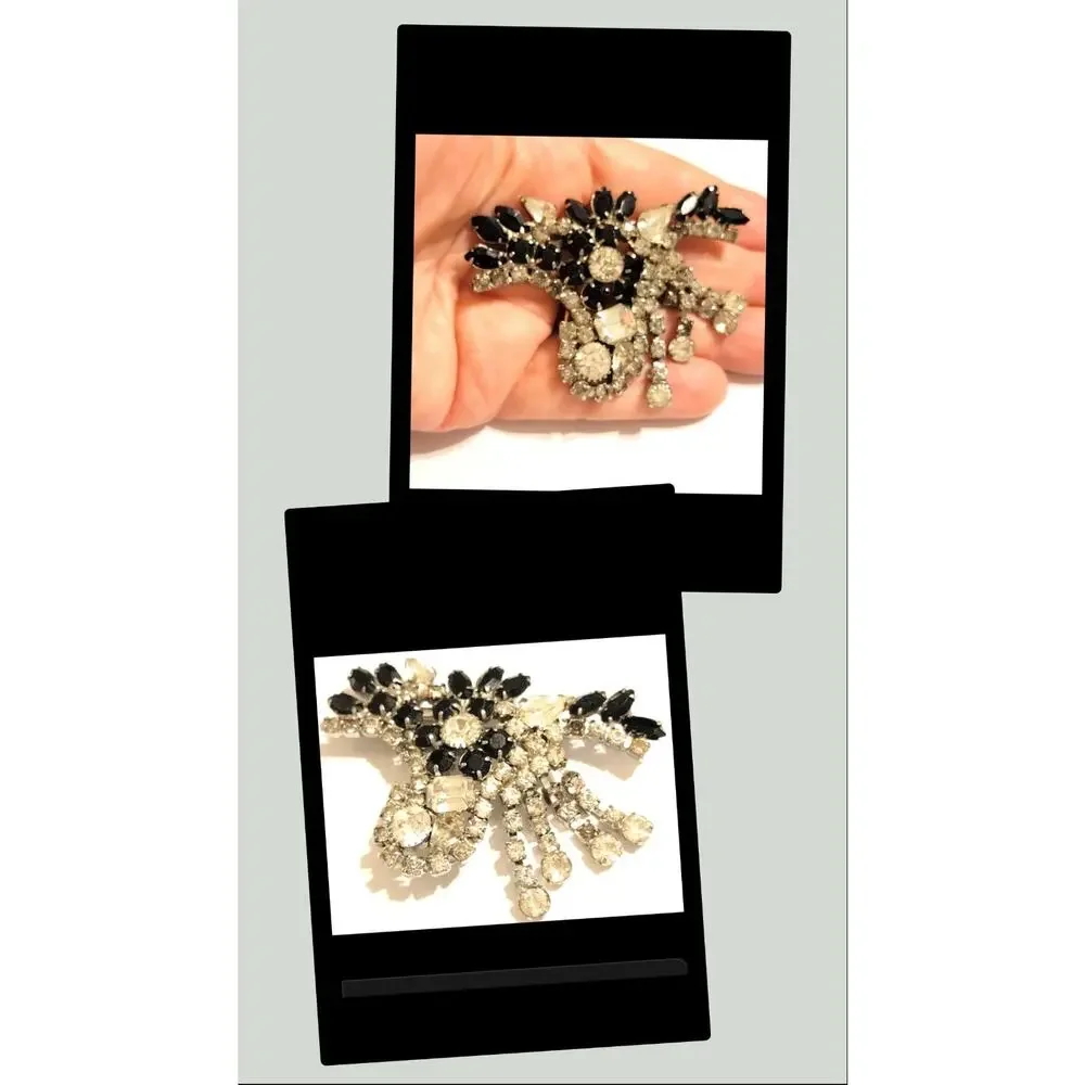 Vintage Large Rhinestone Flower Brooch Pin, 3